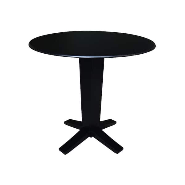International Concepts Aria Black Solid Wood 42 in Drop-leaf Counter Height Pedestal Dining Table Seats 4
