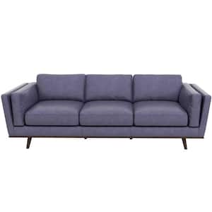 Austin 91 in. W Square Arm Genuine Leather Mid Century Modern Rectangle Living Room Sofa in Fumo Blue Gray