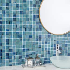 Aqua Blue Ocean French Pattern 3 in. x 6 in. Glass Mosaic Tile Sample