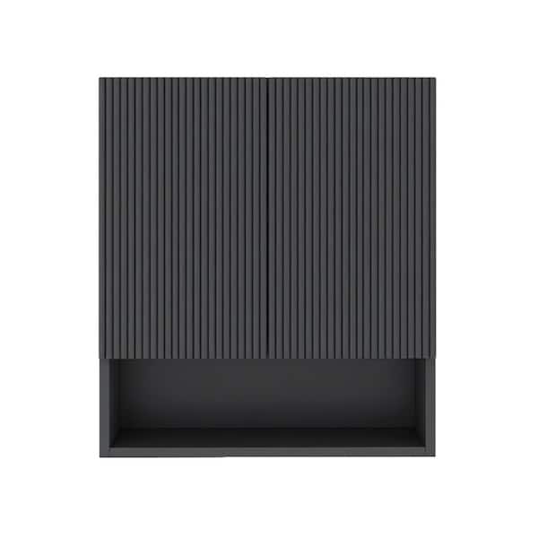 26 in. W x 8 in. D x 30 in. H Bathroom Storage Wall Cabinet in Black