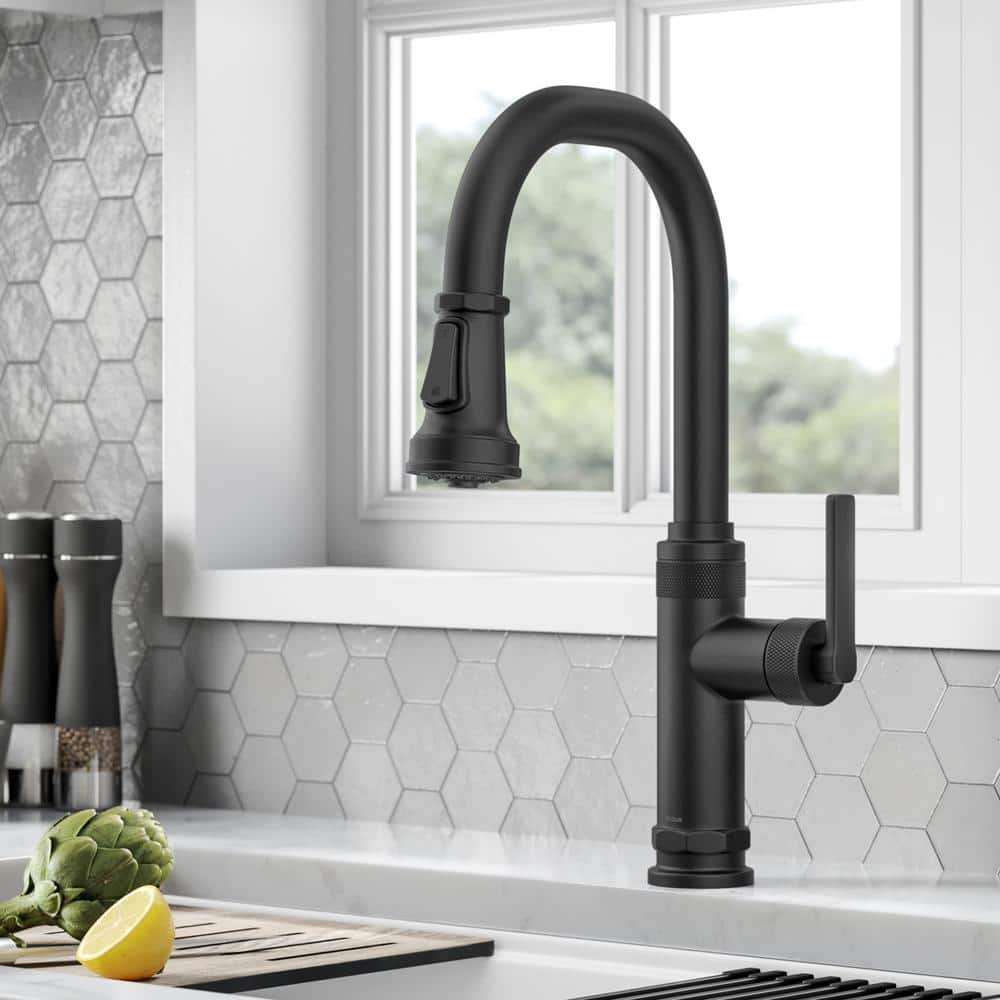 Matte Black Brass Industrial Pull-Down Kitchen Faucet