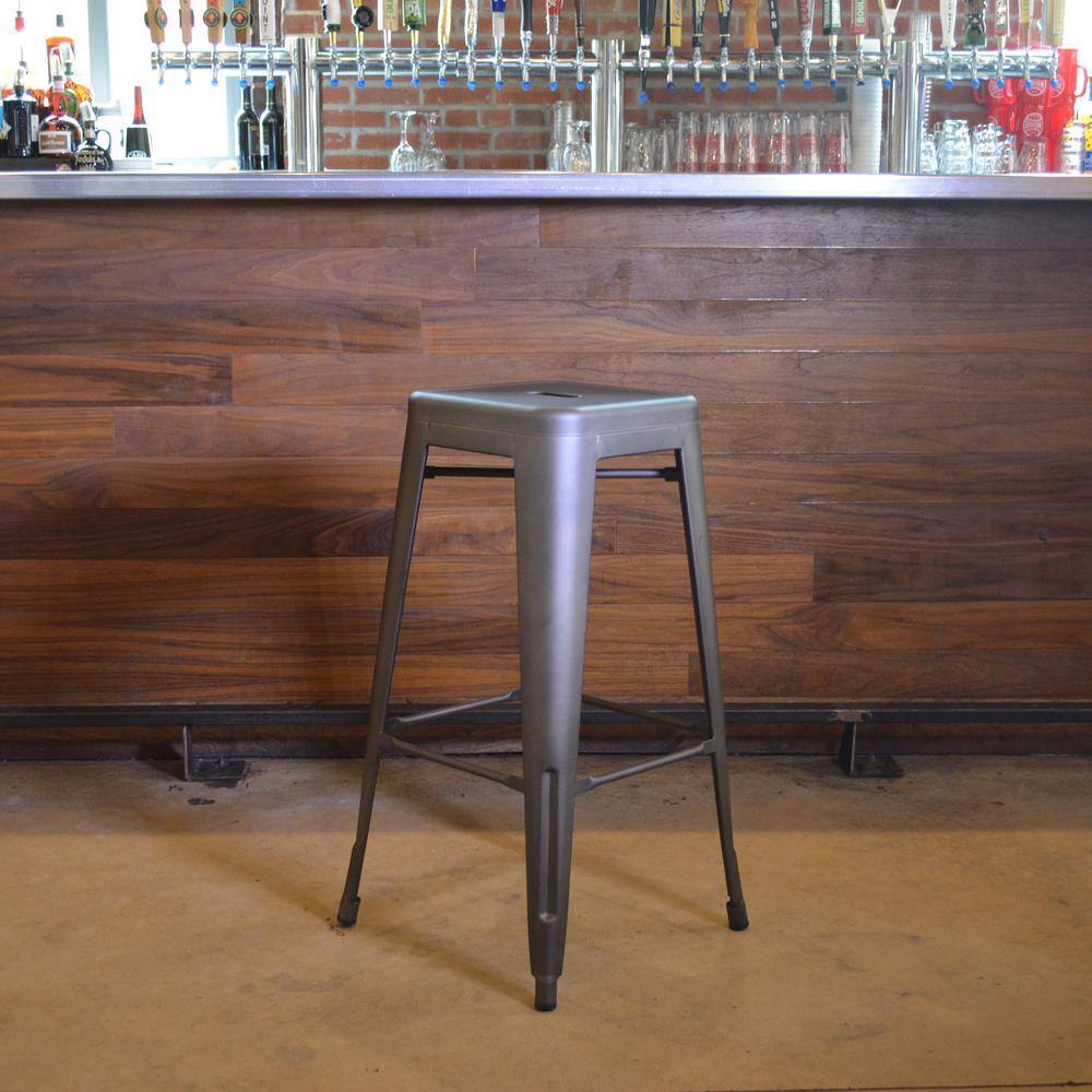 30" Gun Metal Stackable Backless Metal Bar Stools, Set of 4