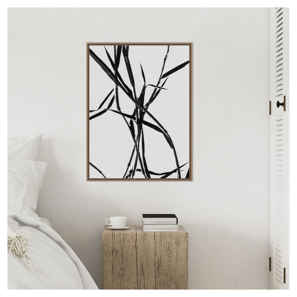 Grass Detail White Abstract Canvas Art with Bronze Frame