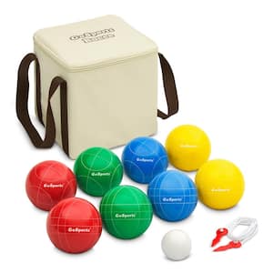 90 mm Backyard Bocce Set with 8-Balls, Pallino, Case and Measuring Rope - Made from Premium Resin