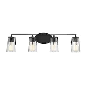 Sacremento 32 in. W x 8.5 in. H 4-Light Black Bathroom Vanity Light with Clear Glass Shades