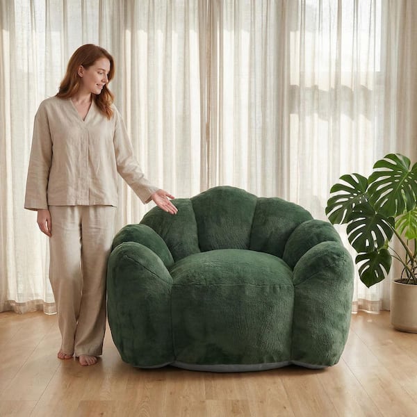 43.7 in. W Green Faux Fur Medium Bean Bag for Living Room, Bedroom