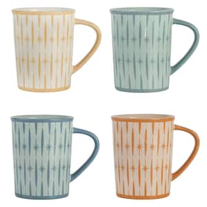 14.2 oz. Ceramic Retro Mug Set in Assorted Colors 4-Piece