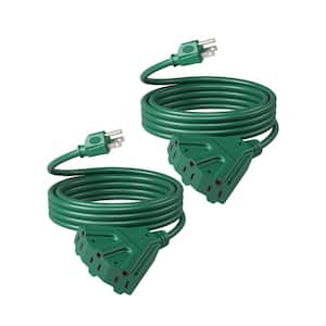 10 ft. 16/3 SJTW Indoor/Outdoor Tri-Tap Extension Cord for Holiday Decoration and Landscaping Lights, Green (2-Pack)