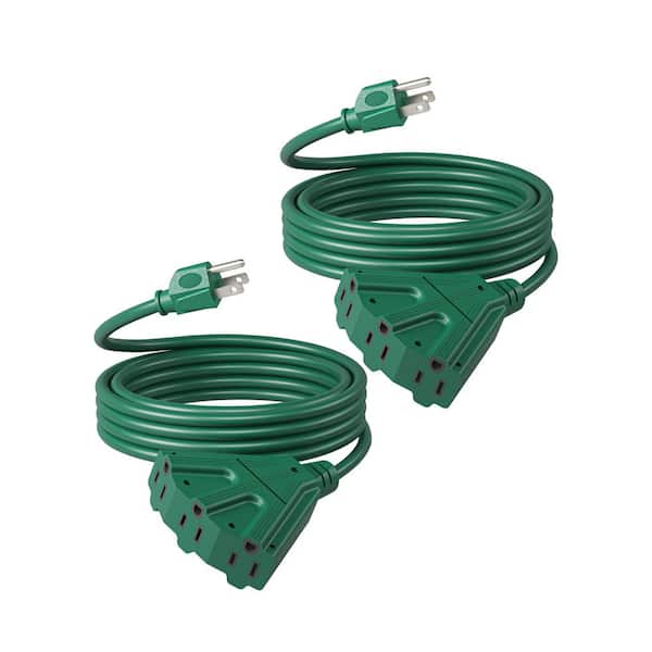 DEWENWILS 10 ft. 16/3 SJTW Indoor/Outdoor Tri-Tap Extension Cord for Holiday Decoration and Landscaping Lights, Green (2-Pack)