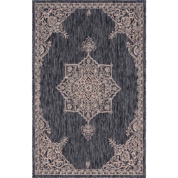 Unique Loom Charcoal Gray Antique 5 ft. x 8 ft. Indoor/Outdoor Area Rug
