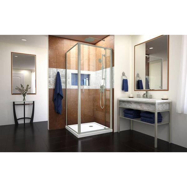 Flex 32 in. x 32 in. x 74.75 in. Corner Framed Pivot Shower Enclosure in Chrome with White Acrylic Base Flex 32 in. x 32 in. x 74.75 in. Corner Framed Pivot Shower Enclosure in Chrome with White Acrylic Base