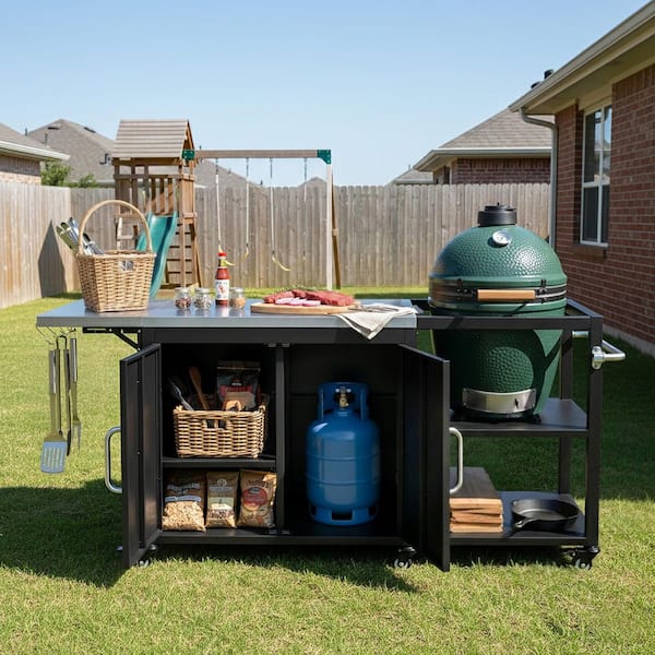 63 in. Outdoor Kitchen Storage Island, Cooking Station, Grill Cart