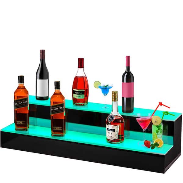 Four Steps Lighted Bar Shelf 90" LED BAR SHELVES Liquor Bottle Display Rack 