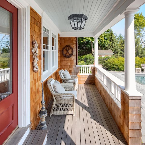 10.25 in. 2-Light Matte Black Outdoor Motion Sensing Dimmable No Bulb Included Flush Mount Ceiling Light (1-Pack)