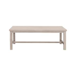 Light Gray Rectangular Aluminum Outdoor Dining Table with Whitewashed Birch Look, Dual Stretchers