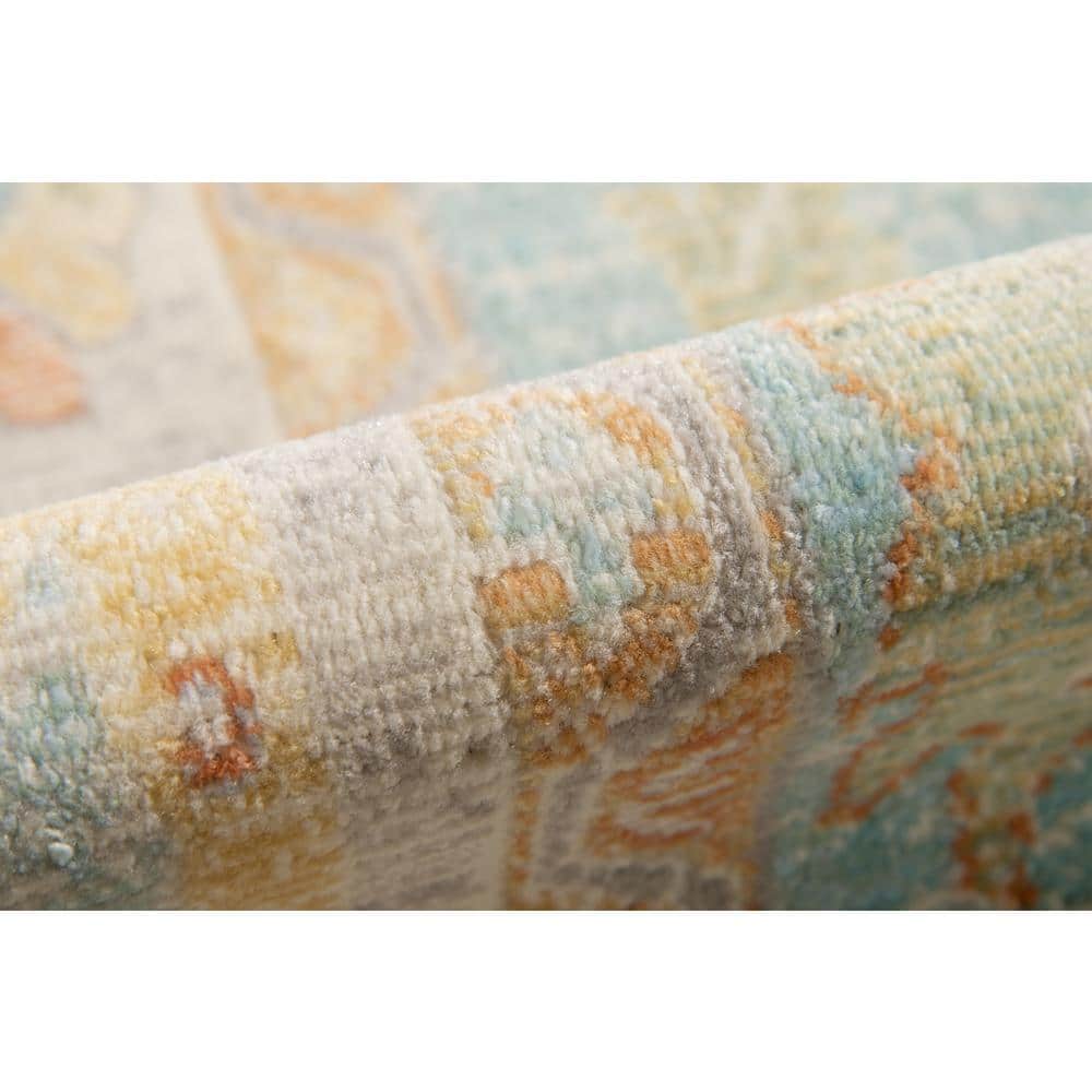 Aqua Bohemian Chic 8'9" x 11'9" Rectangular Easy-Care Area Rug