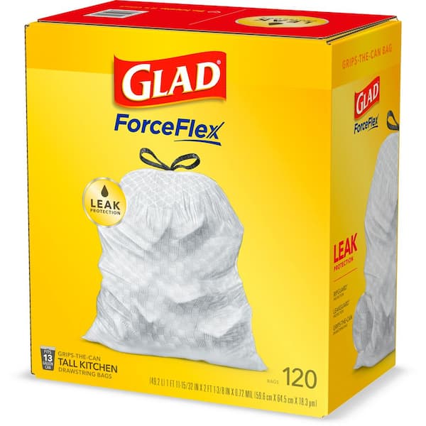 Glad 13 Gal. Forceflex White Tall Kitchen Drawstring Trash Bags