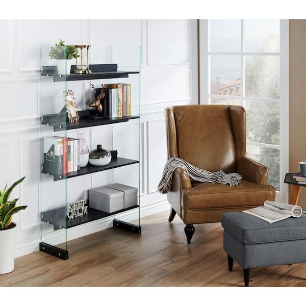 Furniture Of America Almonte 62 99 In Black Glass 4 Shelf Etagere Bookcase With Open Back Ynj 1886c1 The Home Depot