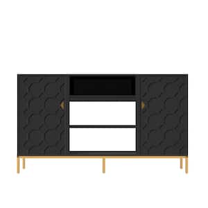 60 in.W Black Storage Entertainment Center with Adjustable Shelf Fits TV Up to 70 in.