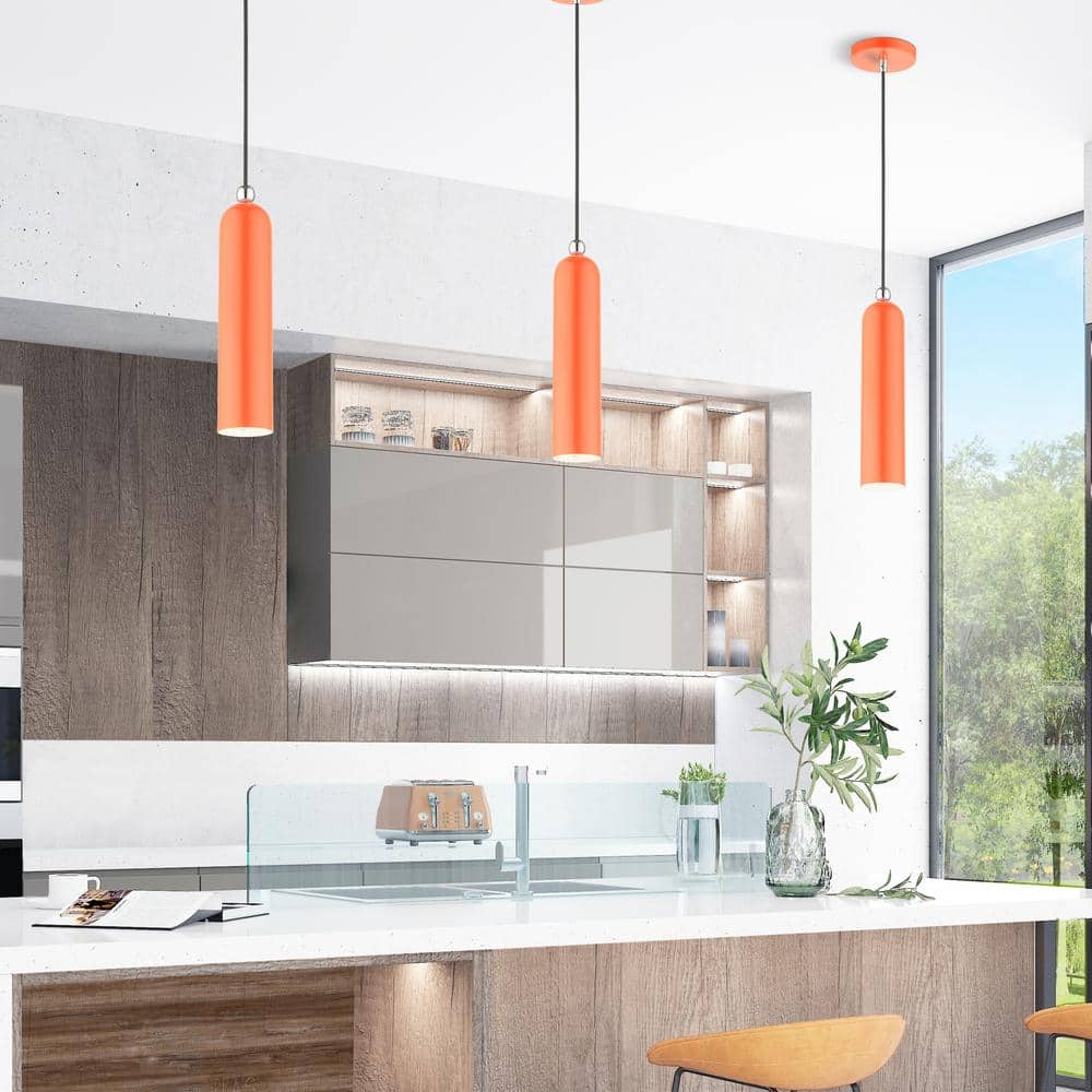 Ardmore Chic Mid-Century Shiny Orange Brass Pendant Light