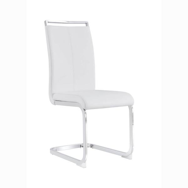 White Modern Dining Chairs PU Faux Leather High Back Upholstered