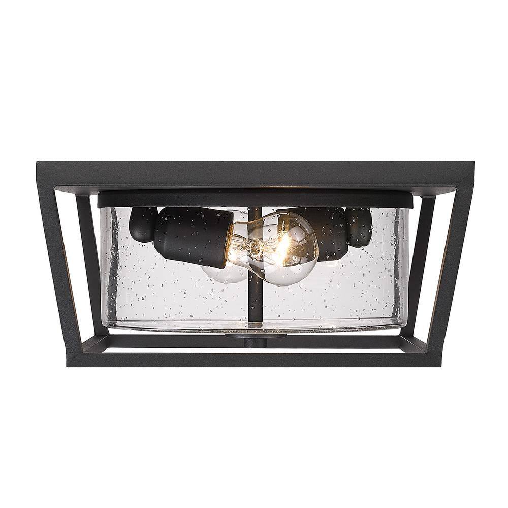 Mercer Matte Black and Glass Outdoor Flush Mount Light