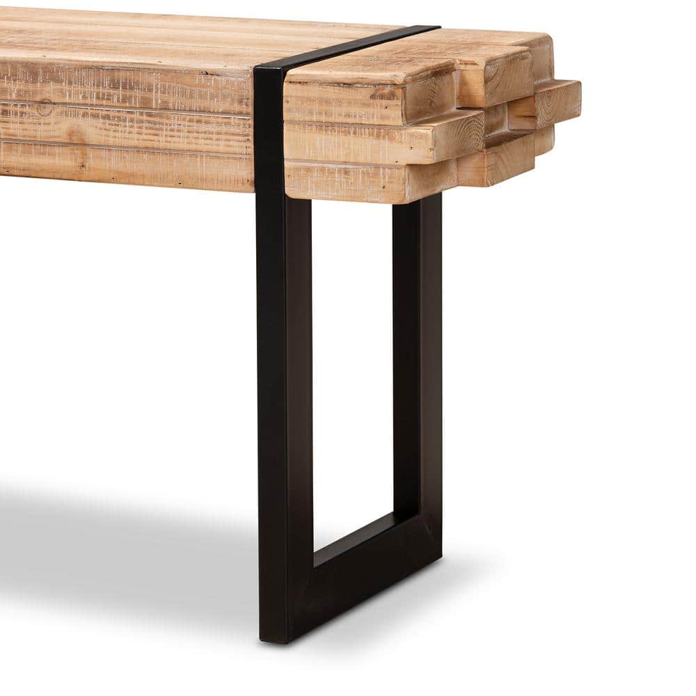 Henson Natural Brown Wood and Black Metal Bench