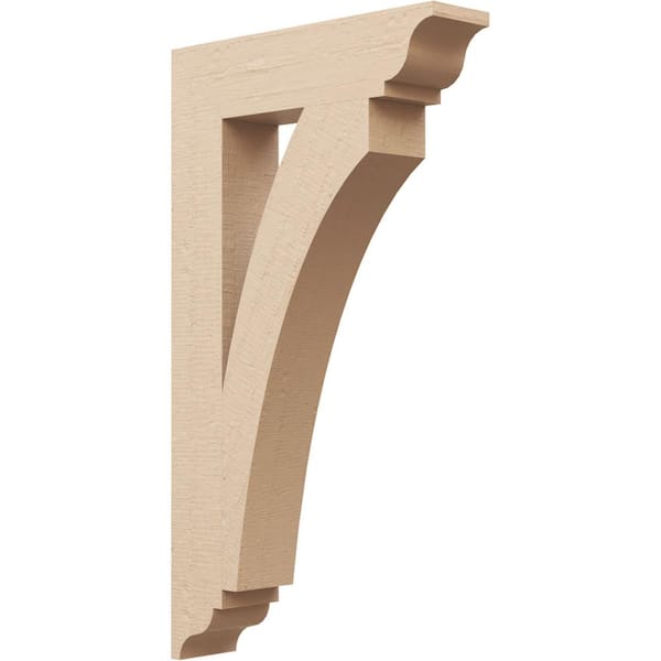 Ekena Millwork 3.5 in. x 28 in. x 16 in. Thorton Traditional Rough Cedar Woodgrain Timberthane Polyurethane Bracket, Primed Tan