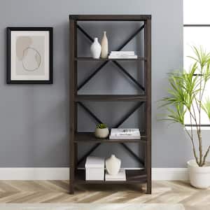 Sable Wood Farmhouse Metal-X 4-Shelf Bookcase