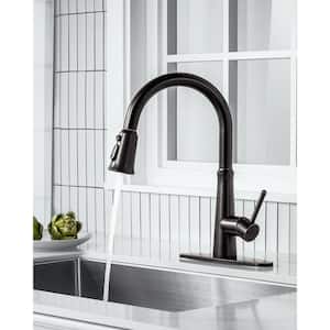 Single Handle Pull-Down Sprayer Kitchen Faucet Stainless Steel with Deckplate Included in Oil Rubbed Bronze