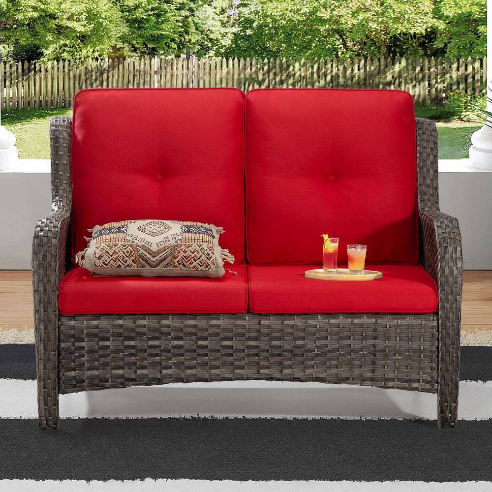 Gardenbee Brown Wicker Outdoor Patio Loveseat 2Seat Sofa Couch with