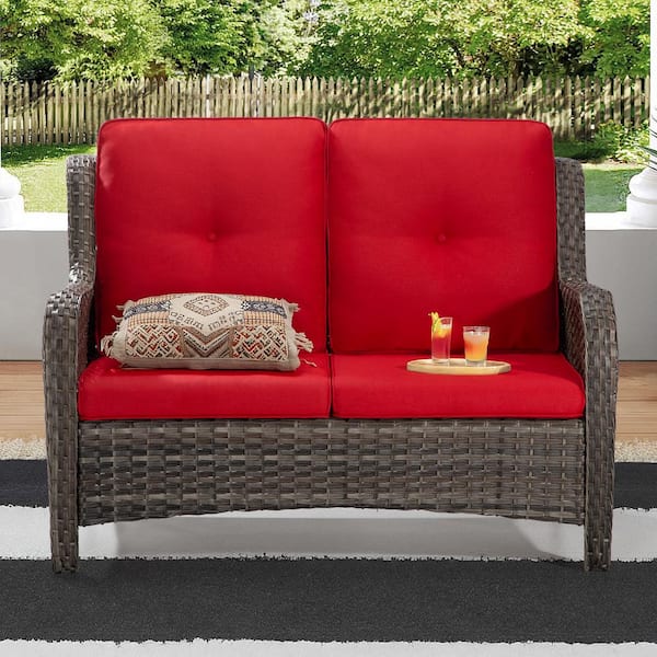 Gardenbee Brown Wicker Outdoor Patio Loveseat 2Seat Sofa Couch with