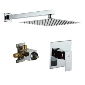 1-Spray Patterns with 1.8 GPM 10 in. with 1.8 GPM Wall Mount Square Fixed Shower Head in Chrome (Valve Included)