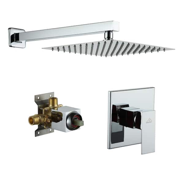 CASAINC 1-Spray Patterns with 1.8 GPM 10 in. with 1.8 GPM Wall Mount Square Fixed Shower Head in Chrome (Valve Included)