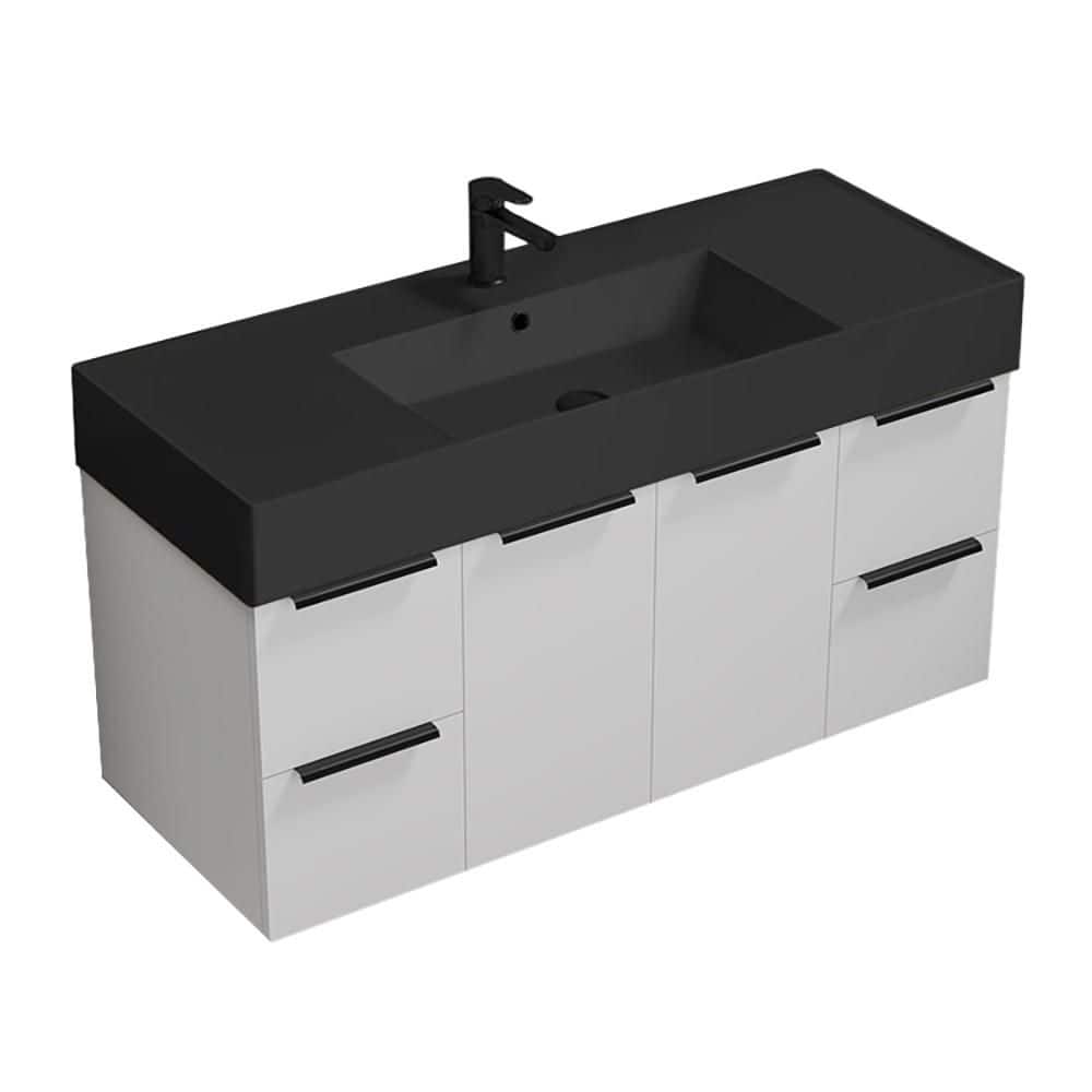 Derin 47.6 in. Modern Freestanding Bath Vanity in Glossy White with Matte Black Ceramic Top price history on PriceWatchPro