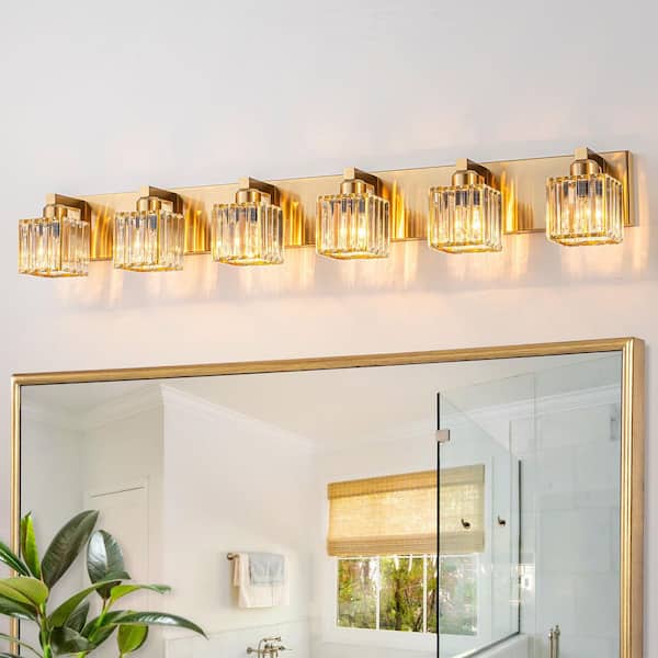 Orillia 43.3 in. 6-Light Gold Bathroom Vanity Light with Crystal Shades