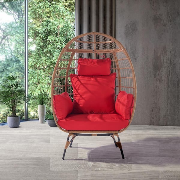 Sudzendf Patio Wicker Indoor/Outdoor Egg Lounge Chair with Red