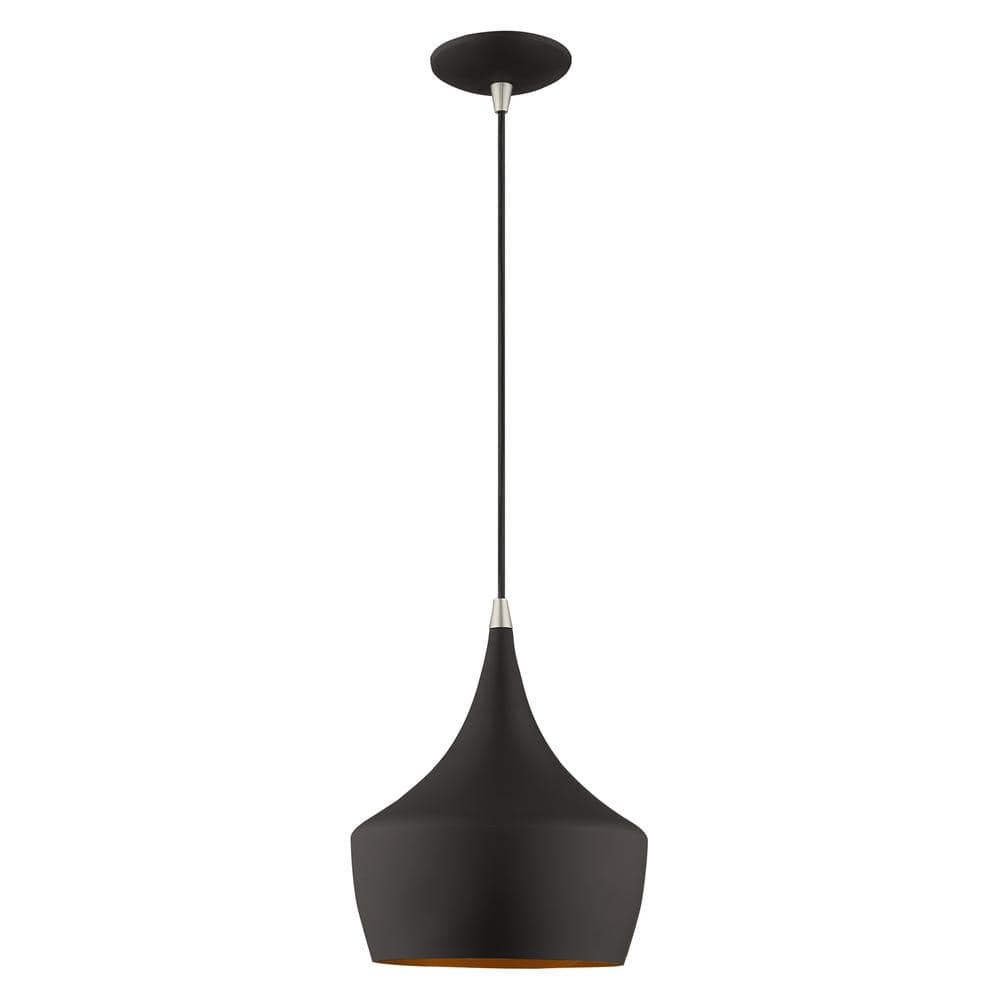 Contemporary Mini Pendant with Black Metal Shade and Gold Finish Inside