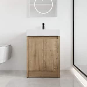 23.6 in. W x 18.1 in. D x 35 in. H Freestanding Bath Vanity in Light Brown with White single Resin Vanity Top