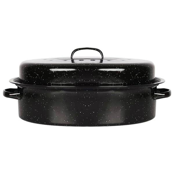 18.3 inch Black Enamel Carbon Steel Roaster Pan with Lid Nonstick Surface Oven Safe Cookware 1 Piece