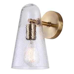 Luisa 5.88 in. 1-Light Gold Wall Sconce with Clear Hammered Glass Shade