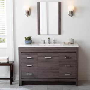 Warford 48 in. W x 19 in. D x 33 in. H Single Sink Freestanding Bath Vanity in Dark Oak with White Cultured Marble Top
