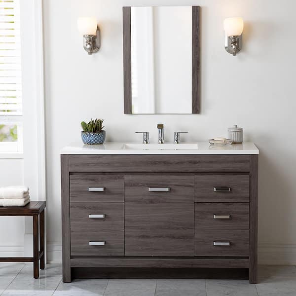 Home Decorators Collection Warford 48 in. W x 19 in. D x 33 in. H Single Sink Freestanding Bath Vanity in Dark Oak with White Cultured Marble Top