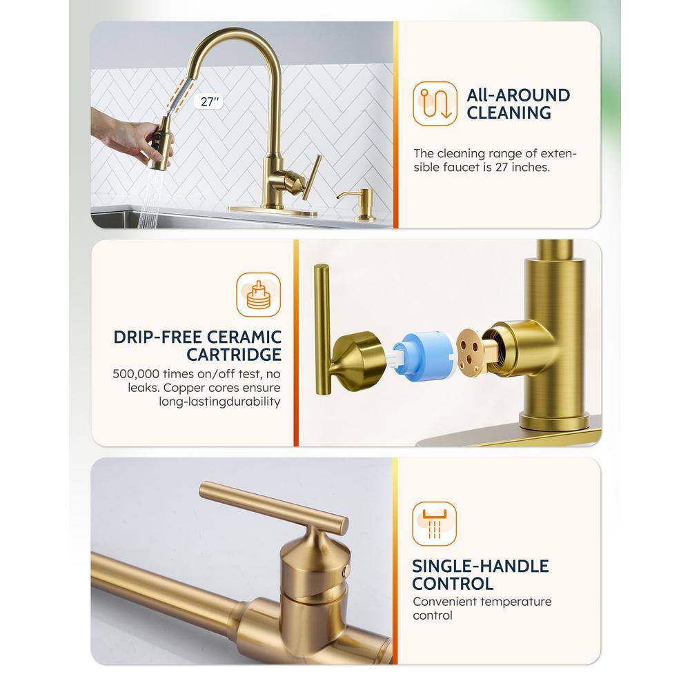 Brushed Gold Stainless Steel Pull-Out Spray Kitchen Faucet