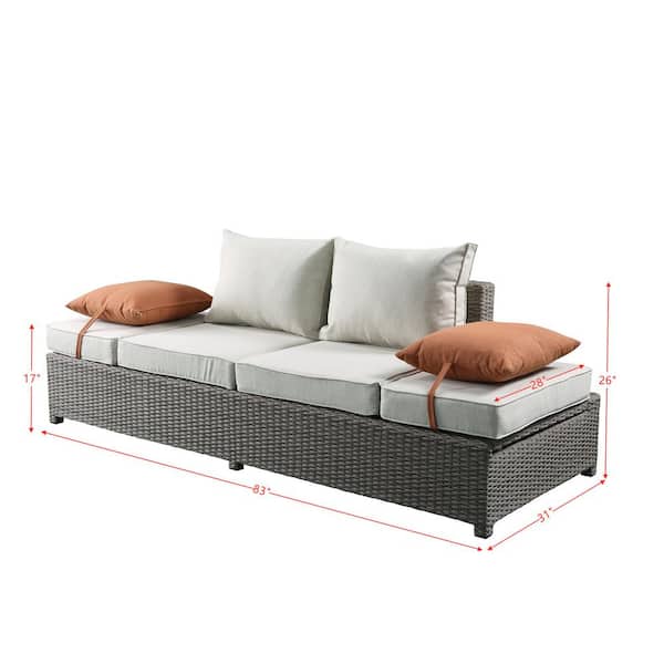 Sireck Gray Wicker Outdoor Sectional Sofa & Ottoman with Gray Cushions and 2 Pillows