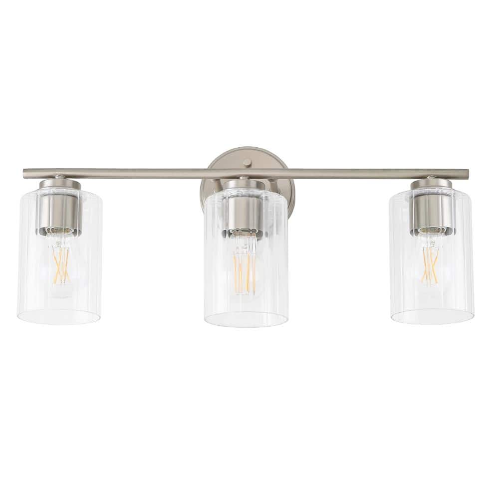 3-Light Brushed Nickel Vanity Light Clear Ribbed Glass Bathroom Wall Sconce price history on PriceWatchPro