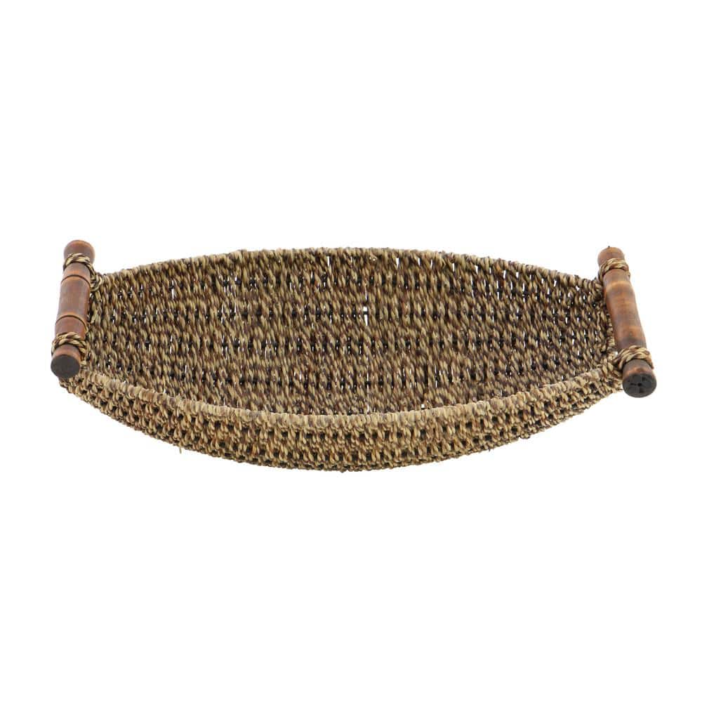 Coastal Charm Seagrass Oval Storage Basket with Metal Handles