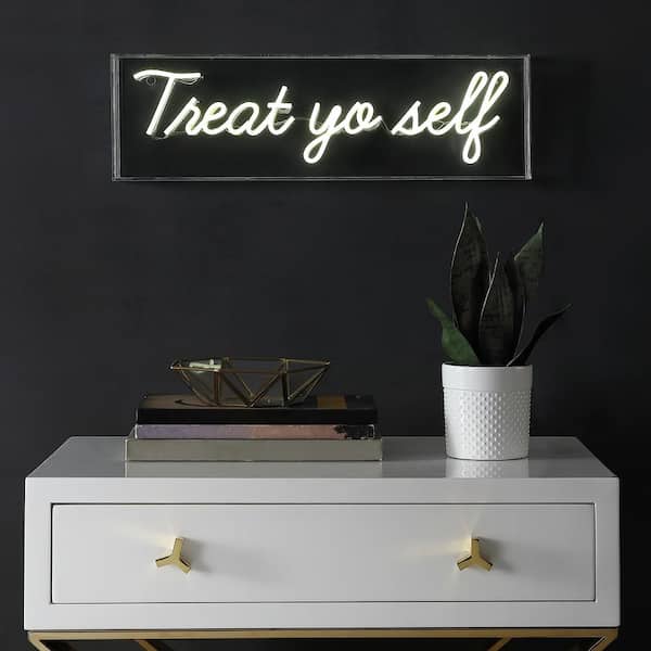 Treat You Self 6 in. Yellow Contemporary Glam Acrylic Box USB Operated LED Neon Lamp