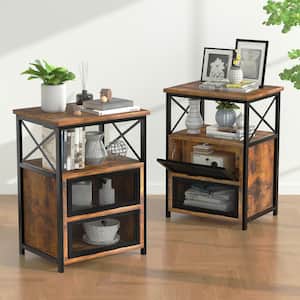 2-Pieces Brown NightStand & End Side Table w/ Storage Space & Door NightStand w/ Flip Drawers 15.7in.x 13.8in.x 23.8in.