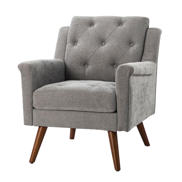 JAYDEN CREATION Oechalia Grey Armchair with Button-tufted